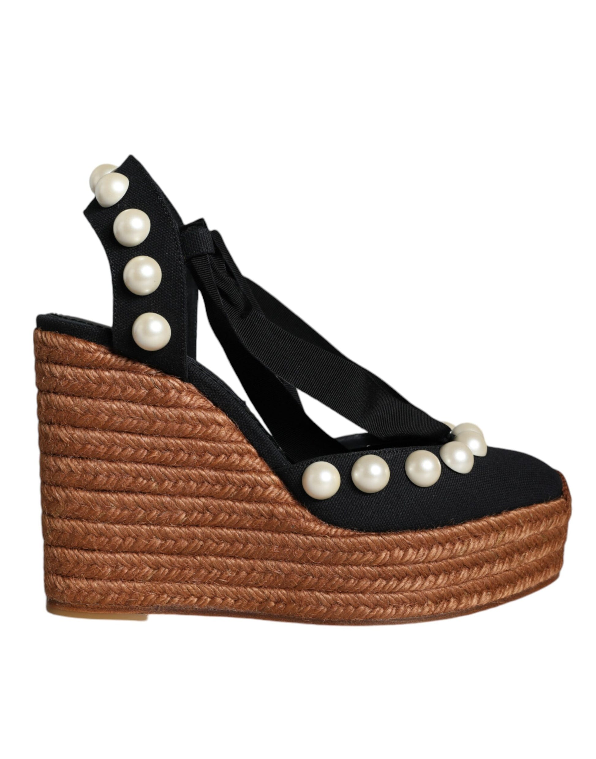 Black Pearl Wedge Heels Sandals Shoes