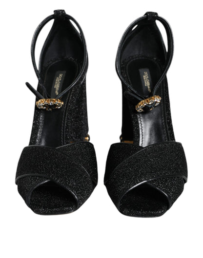 Black Crystal Ankle Strap Sandals Shoes