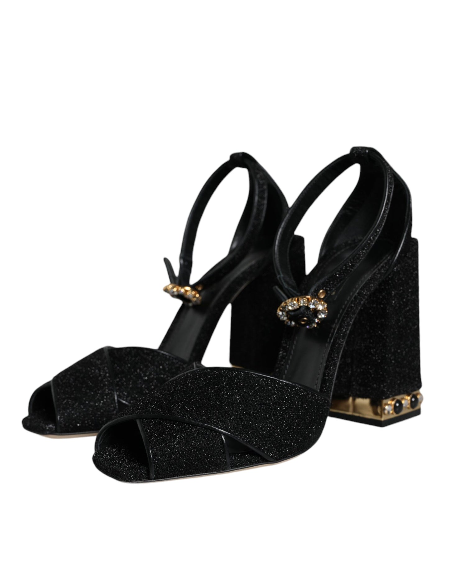 Black Crystal Ankle Strap Sandals Shoes