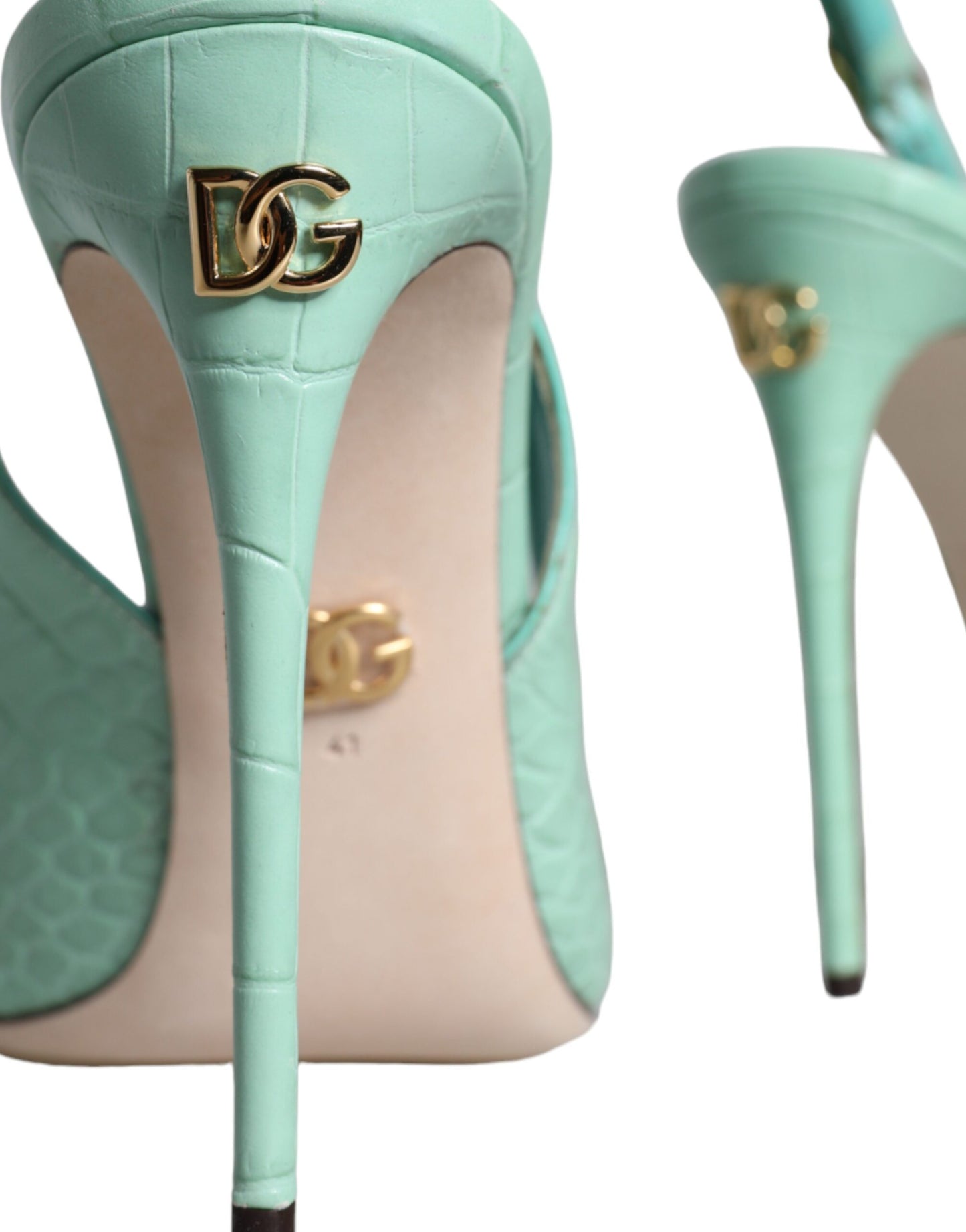 Mint Green Leather Heels Slingback Pumps Shoes