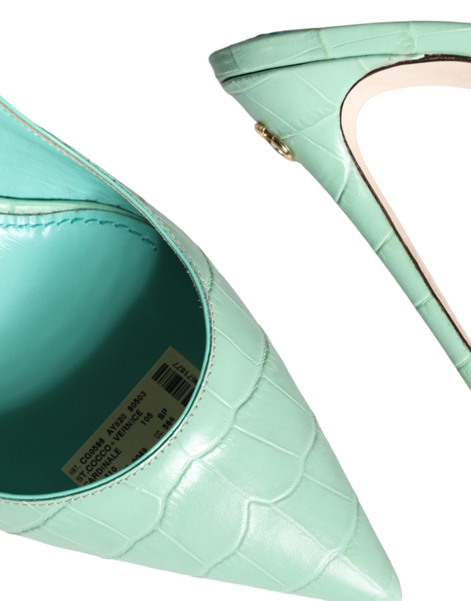 Mint Green Leather Heels Slingback Pumps Shoes