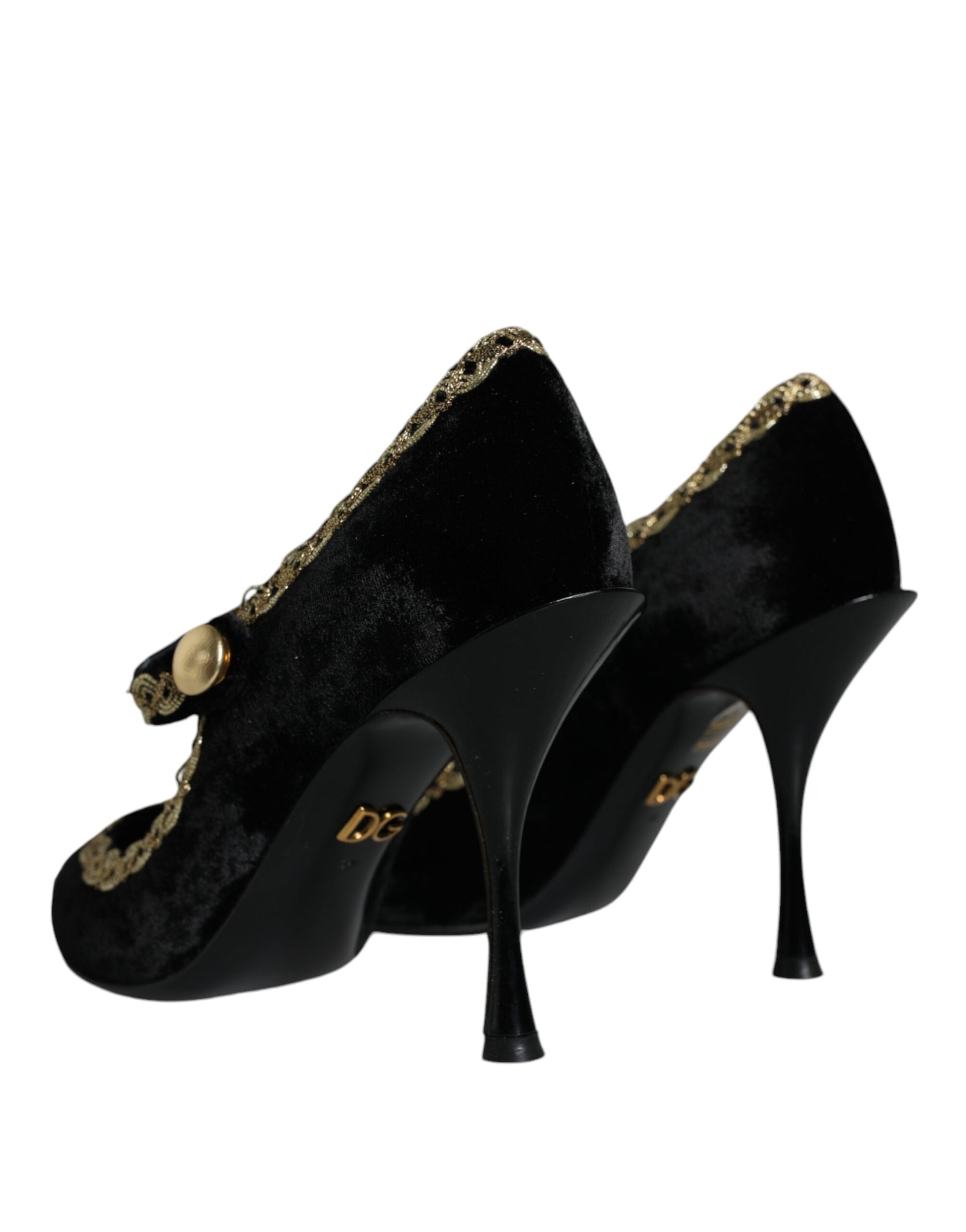 Black Mary Janes Velvet Gold Pumps Shoes