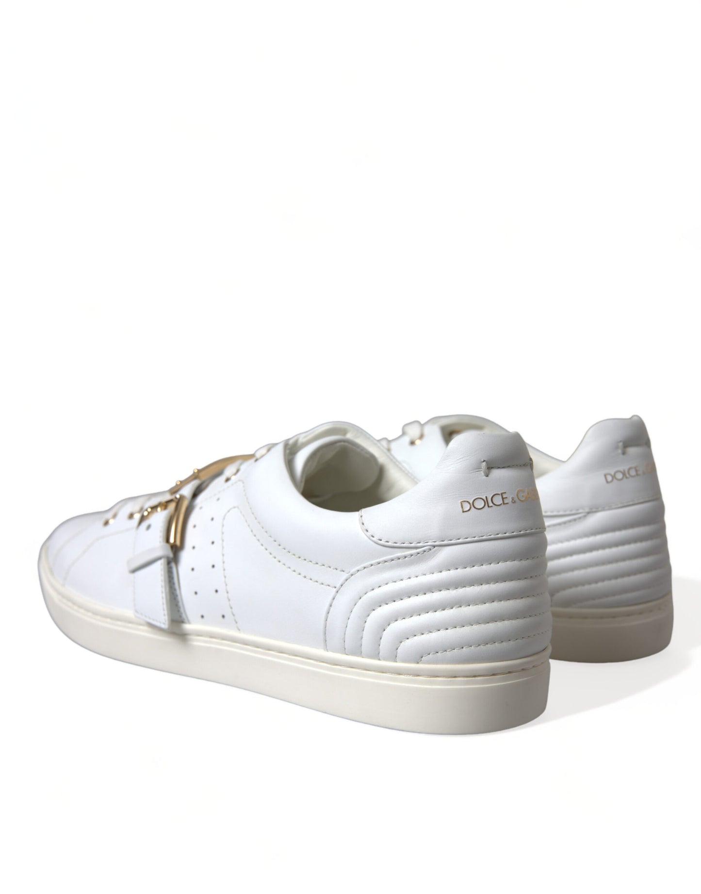 White Leather Gold Buckle Sneakers Shoes