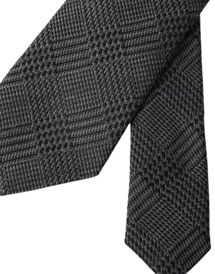 Dark Gray Plaid Patterned Silk Adjustable Men Tie