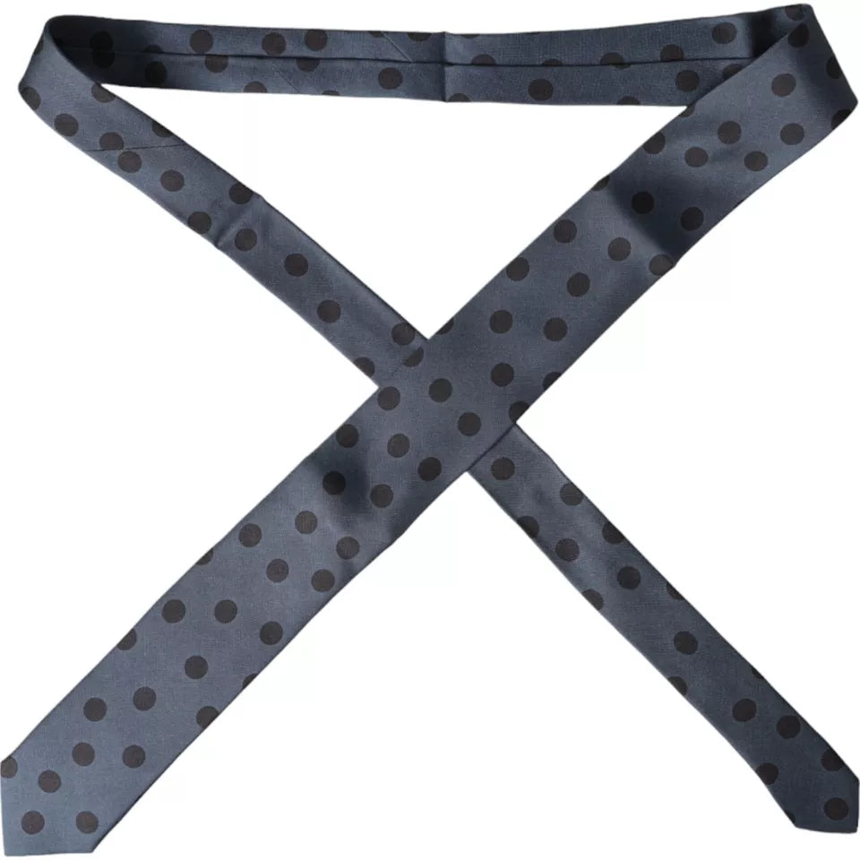 Blue Black Silk Polka Dot Adjustable Men Tie