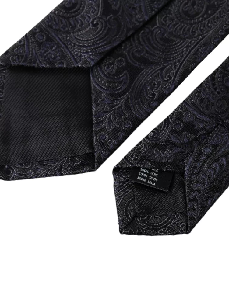 Black Patterned 100% Silk Adjustable Men Tie