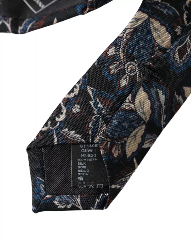 Black Floral Pattern Silk Adjustable Men Tie