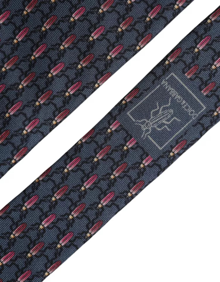 Blue Bug Print Silk Adjustable Men Tie