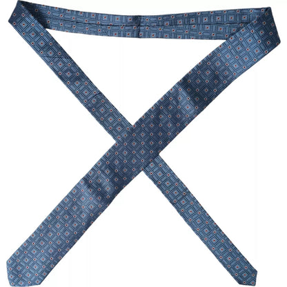 Blue Patterned 100% Silk Adjustable Men Tie