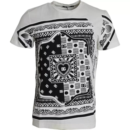 White Bandana Print Cotton Short Sleeves Men T-shirt