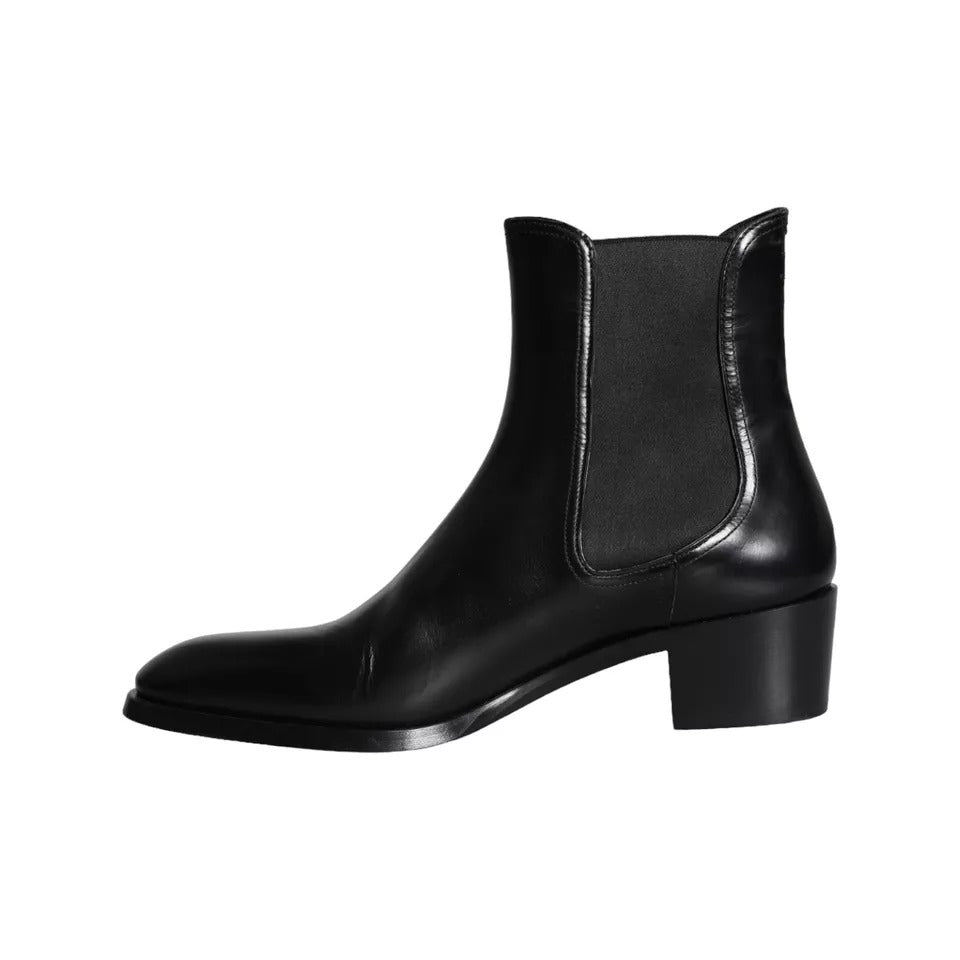 Black Leather Chelsea Ankle Boots Men Shoes