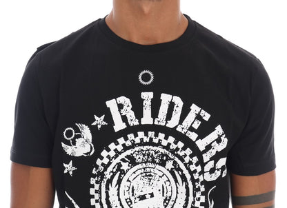 Chic Black Crewneck Tee with 'RIDERS' Motif