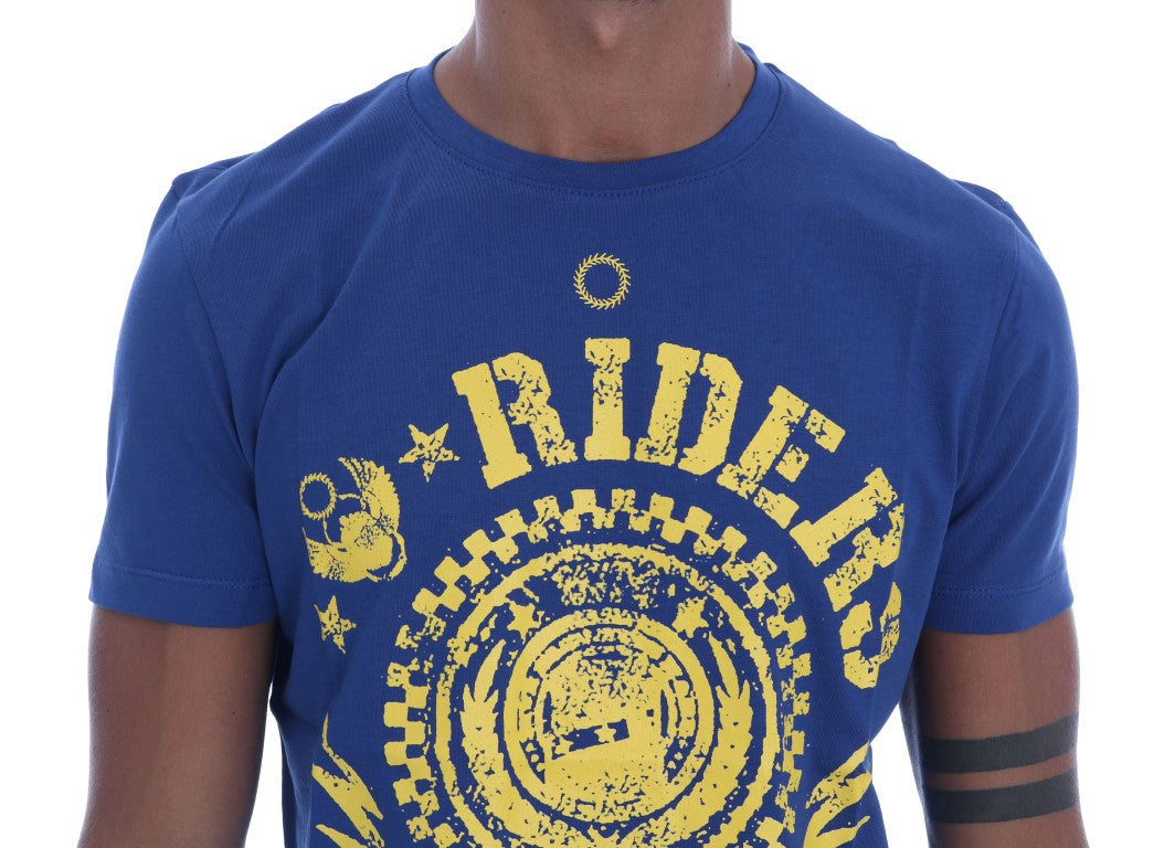 Stylish Blue Riders Motif Cotton Tee