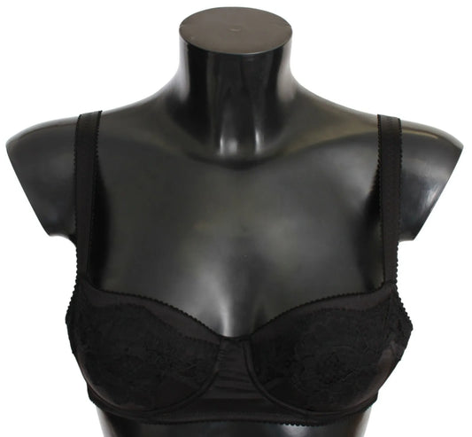 Black Silk Lace Balconcino Bra Underwear