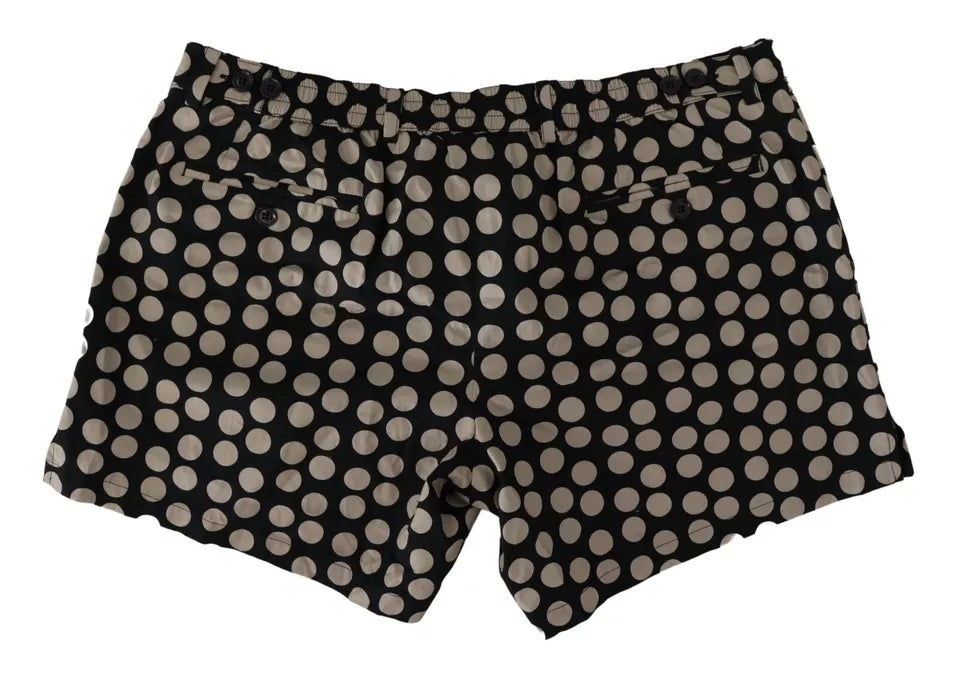 Black White Polka Dots Cotton Linen Shorts