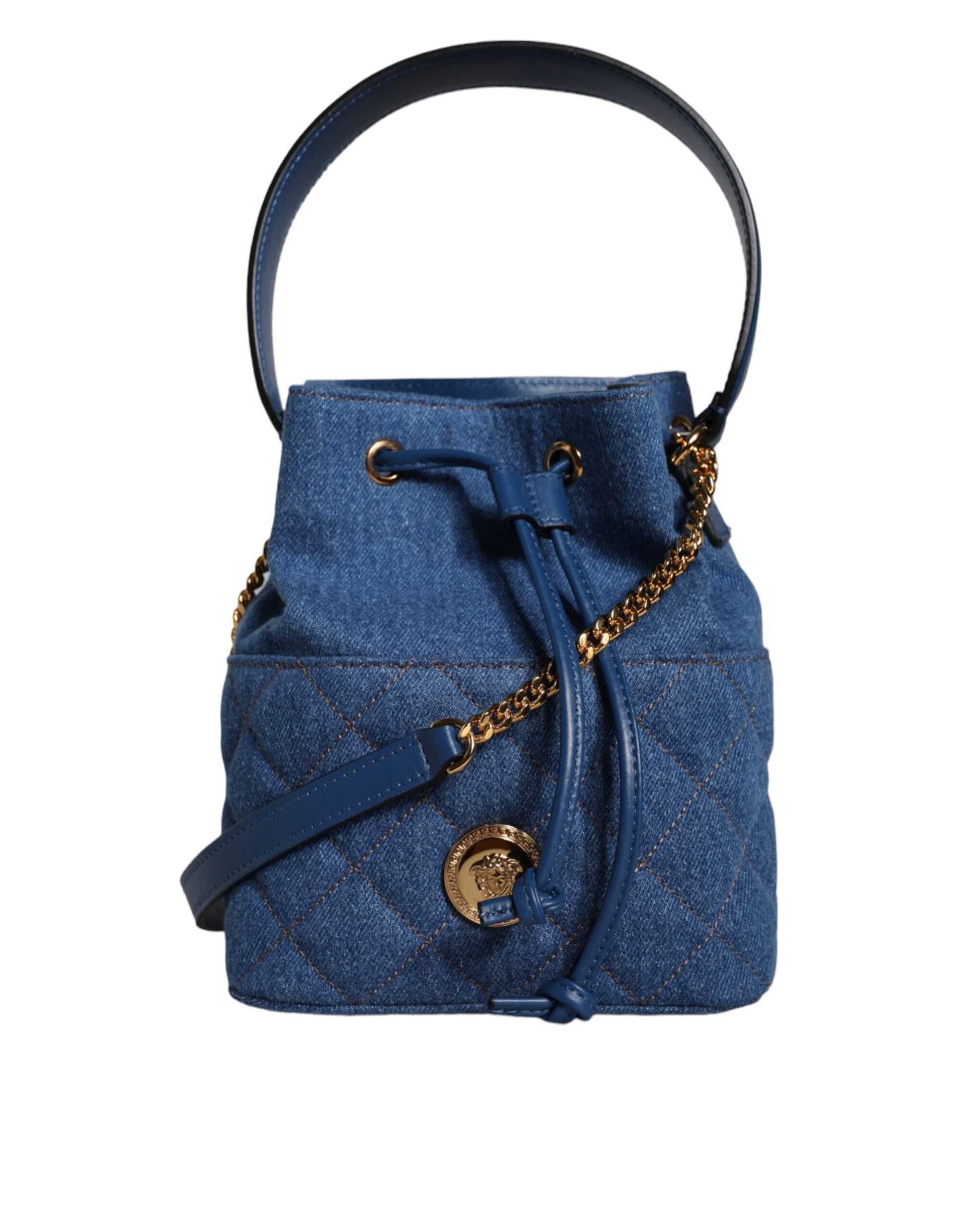 Blue Quilted Denim Leather Crossbody Shoulder Bag