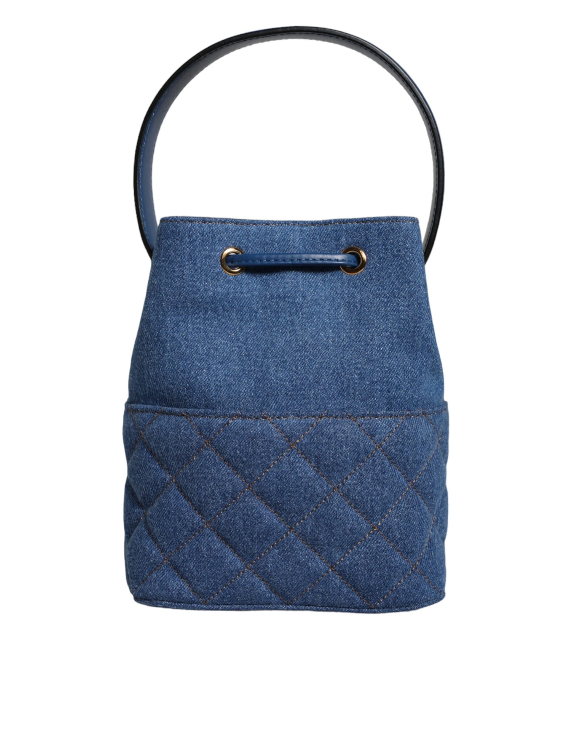 Blue Quilted Denim Leather Crossbody Shoulder Bag