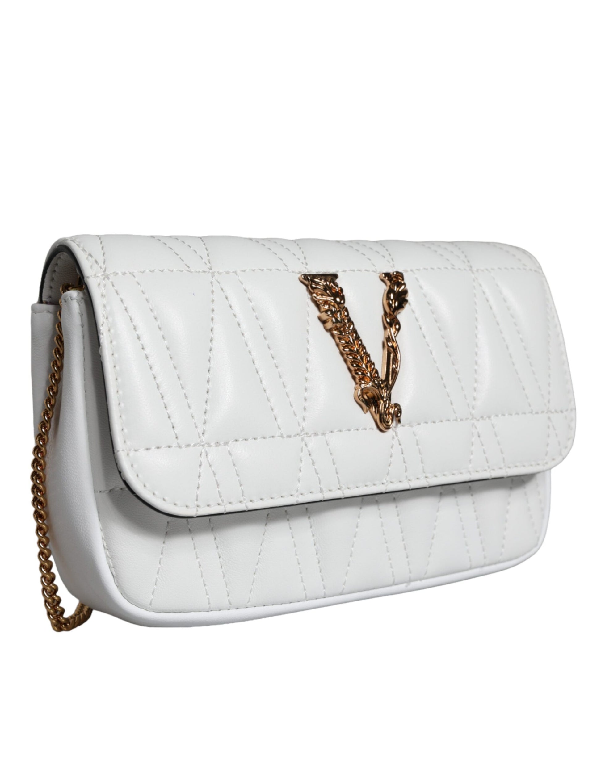 White Quilted Nappa Leather Crossbody Shoulder Bag