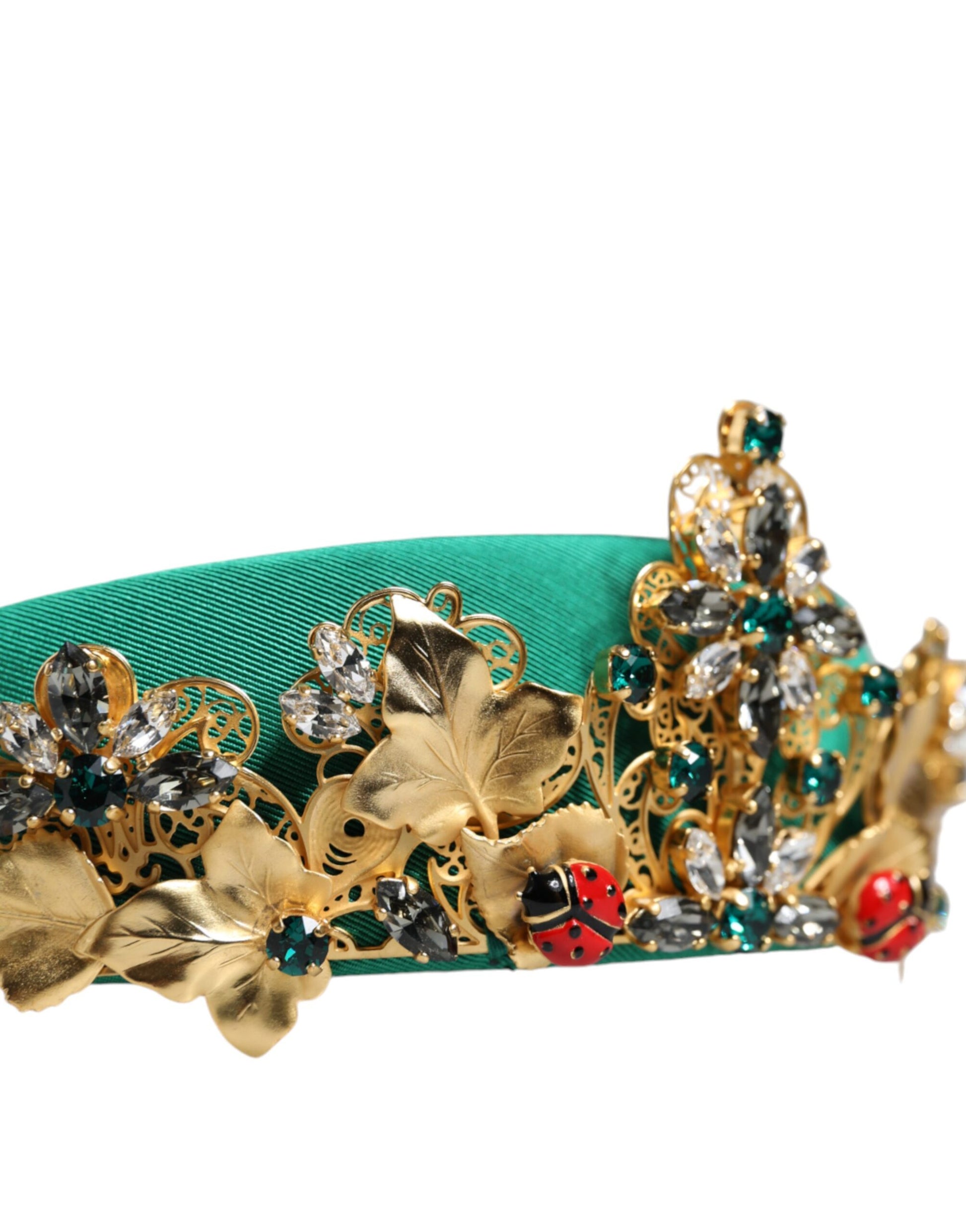 Green Silk Crystal Embellished Tiara Headband Crown Diadem