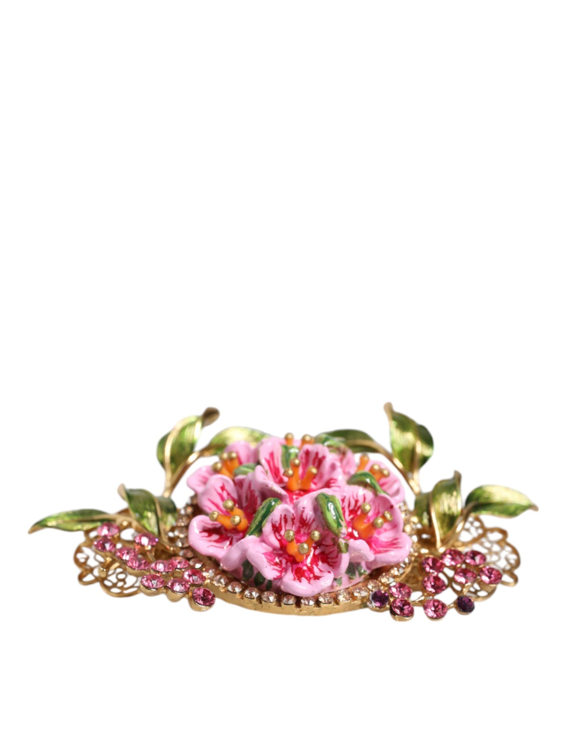 Gold Tone Brass Crystal Floral Hair Clip