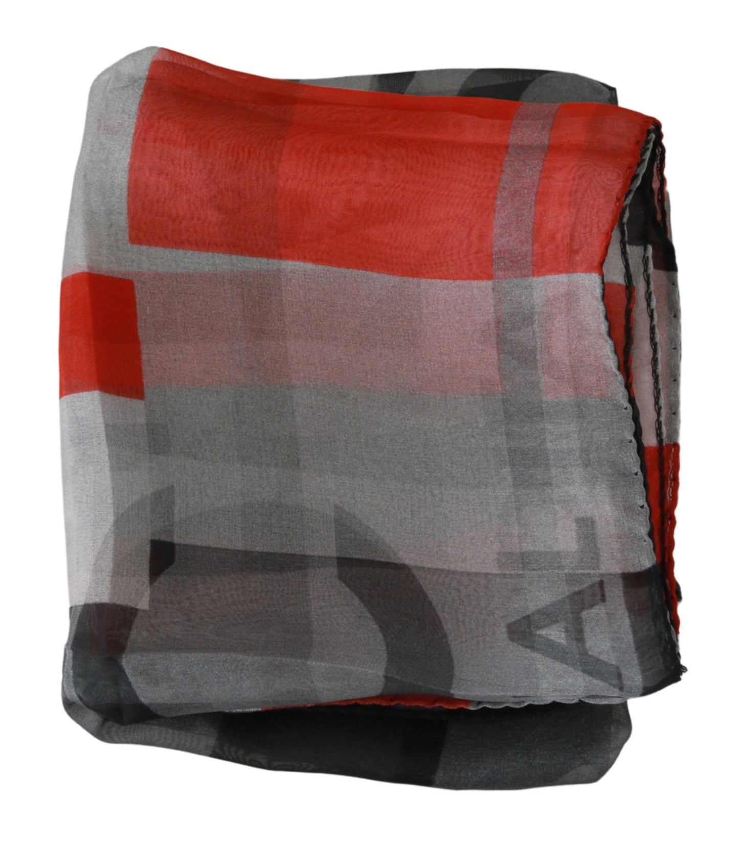 Gray Red 100% Silk Branded Scarf