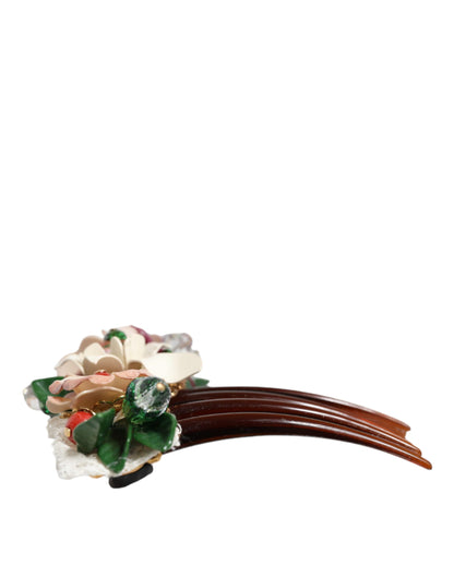 Brown Plastic Crystal Floral Women Hair Comb