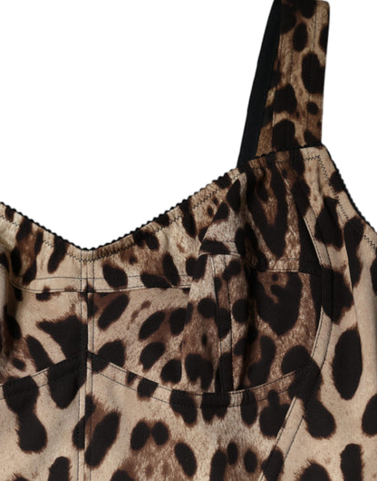 Brown Silk Leopard Print Knee Length Dress