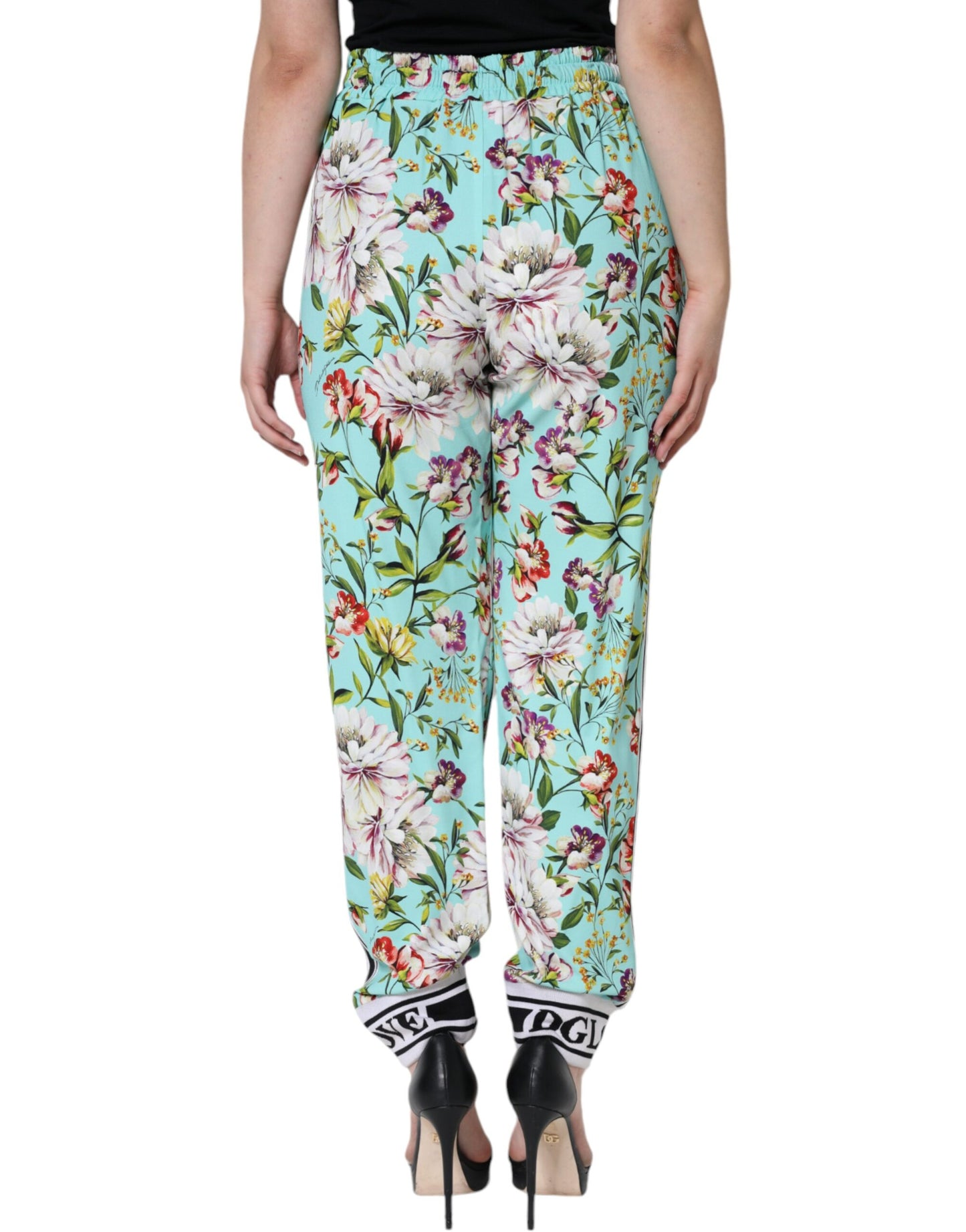 Green Floral Mid Waist Jogger Women Pants