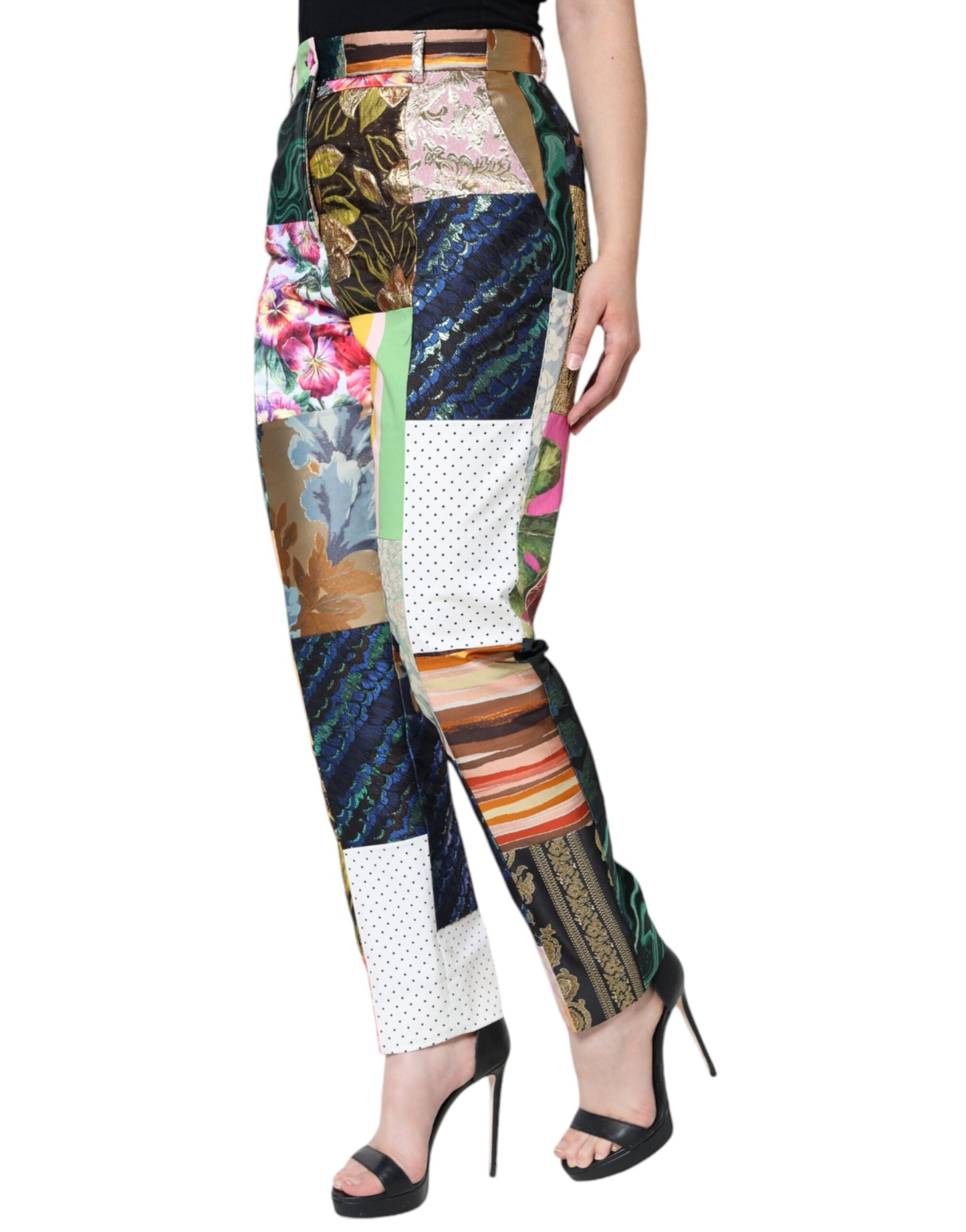 Multicolor Patchwork Jacquard High Waist Pants