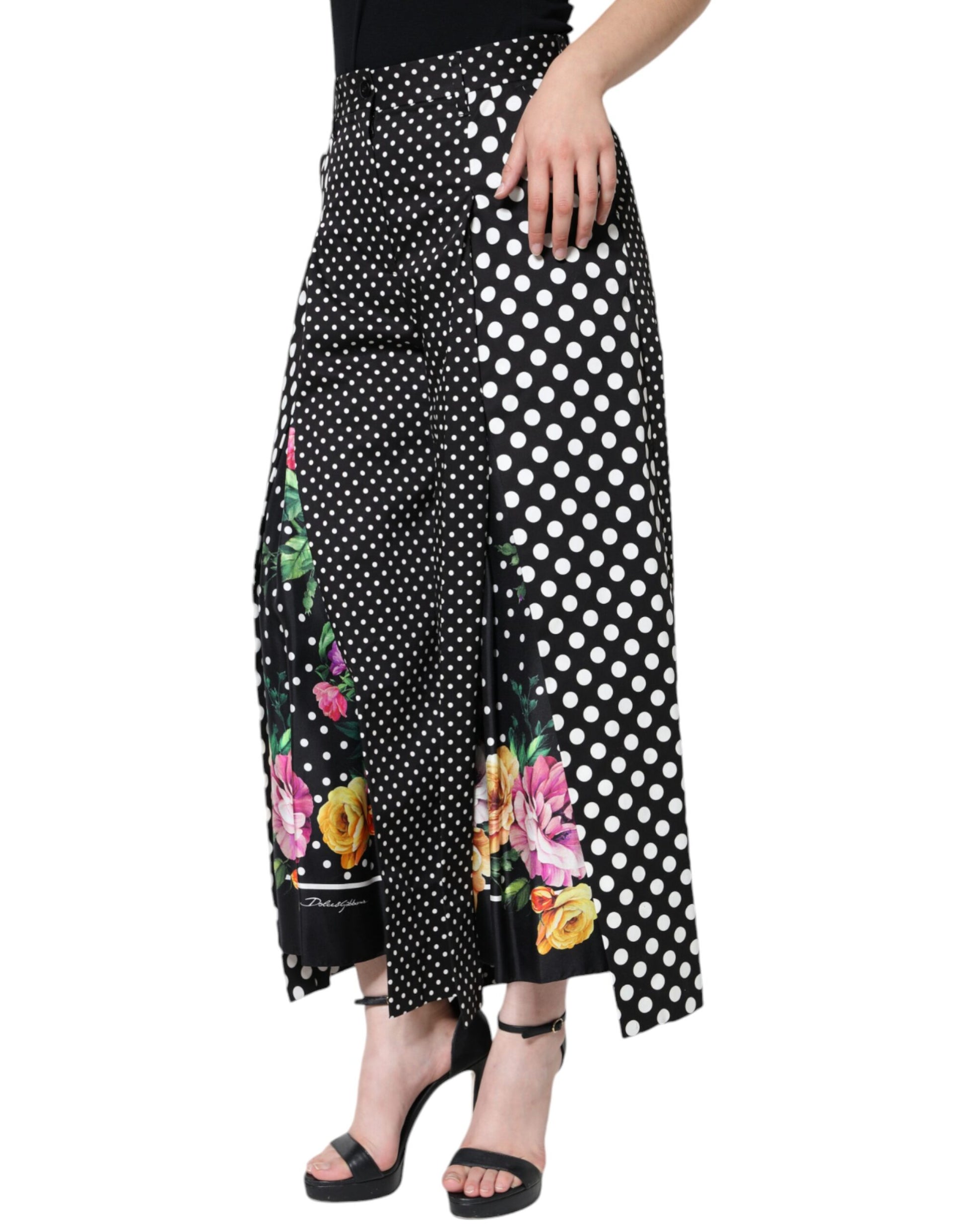 Black Patchwork High Waist Wide Leg Pants