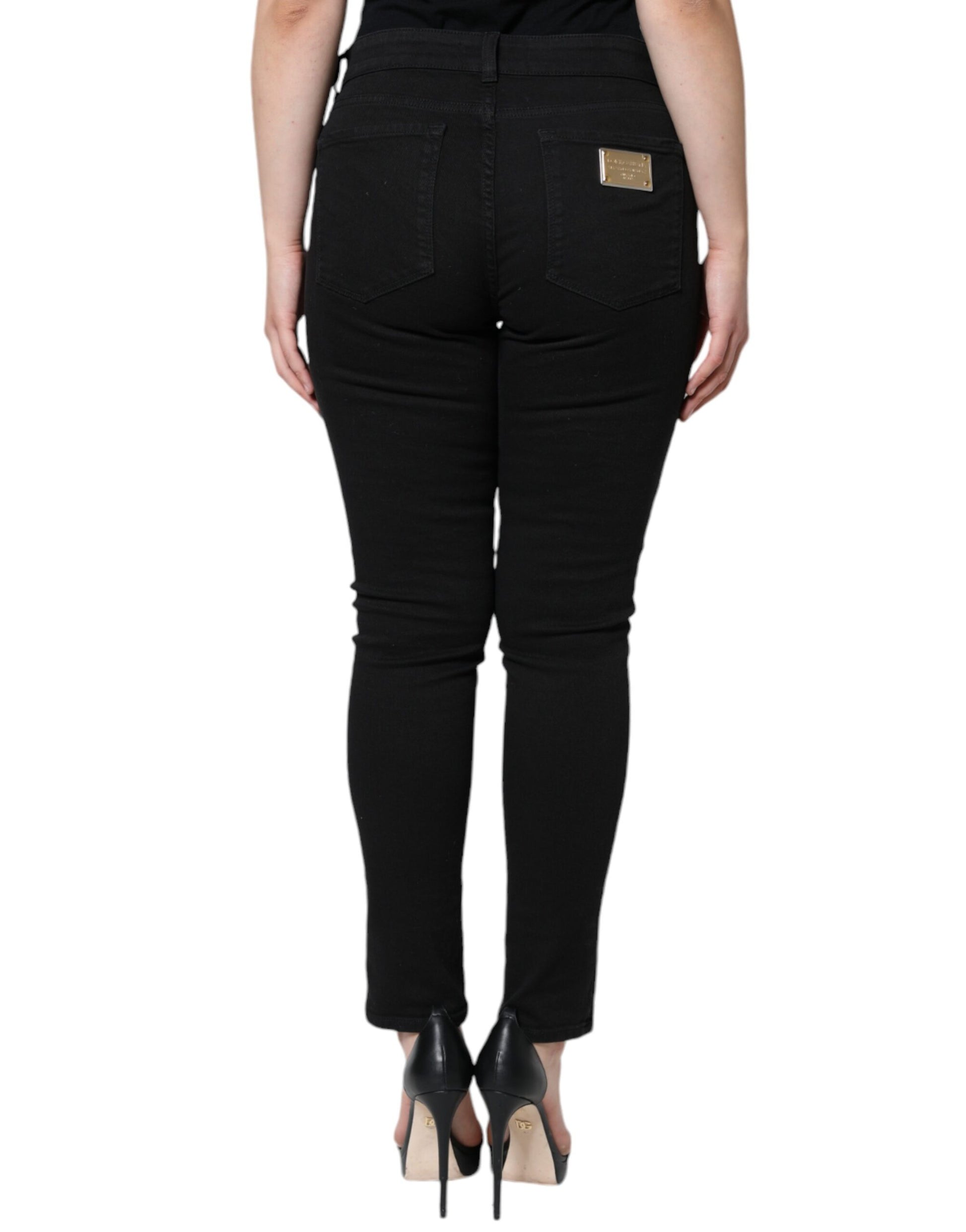 Black Cotton Mid Waist Skinny Denim Jeans