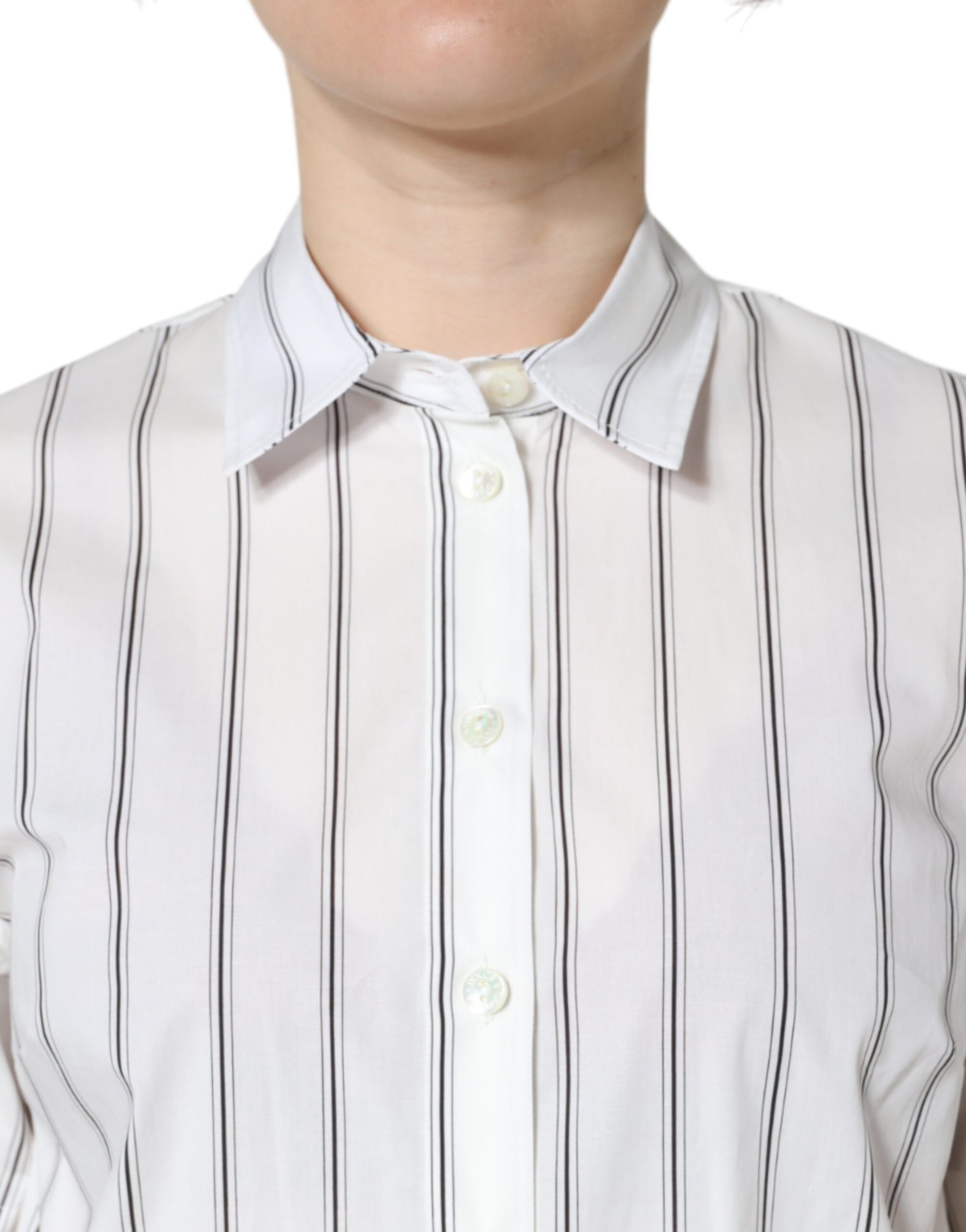 White Striped Collared Short Sleeve Polo Top