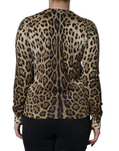 Brown Leopard Embellished Long Sleeve Sweater