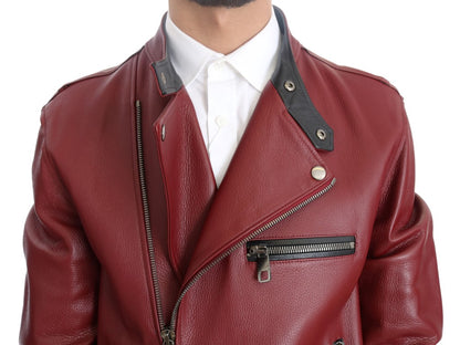 Radiant Red Leather Biker Motorcycle Jacket