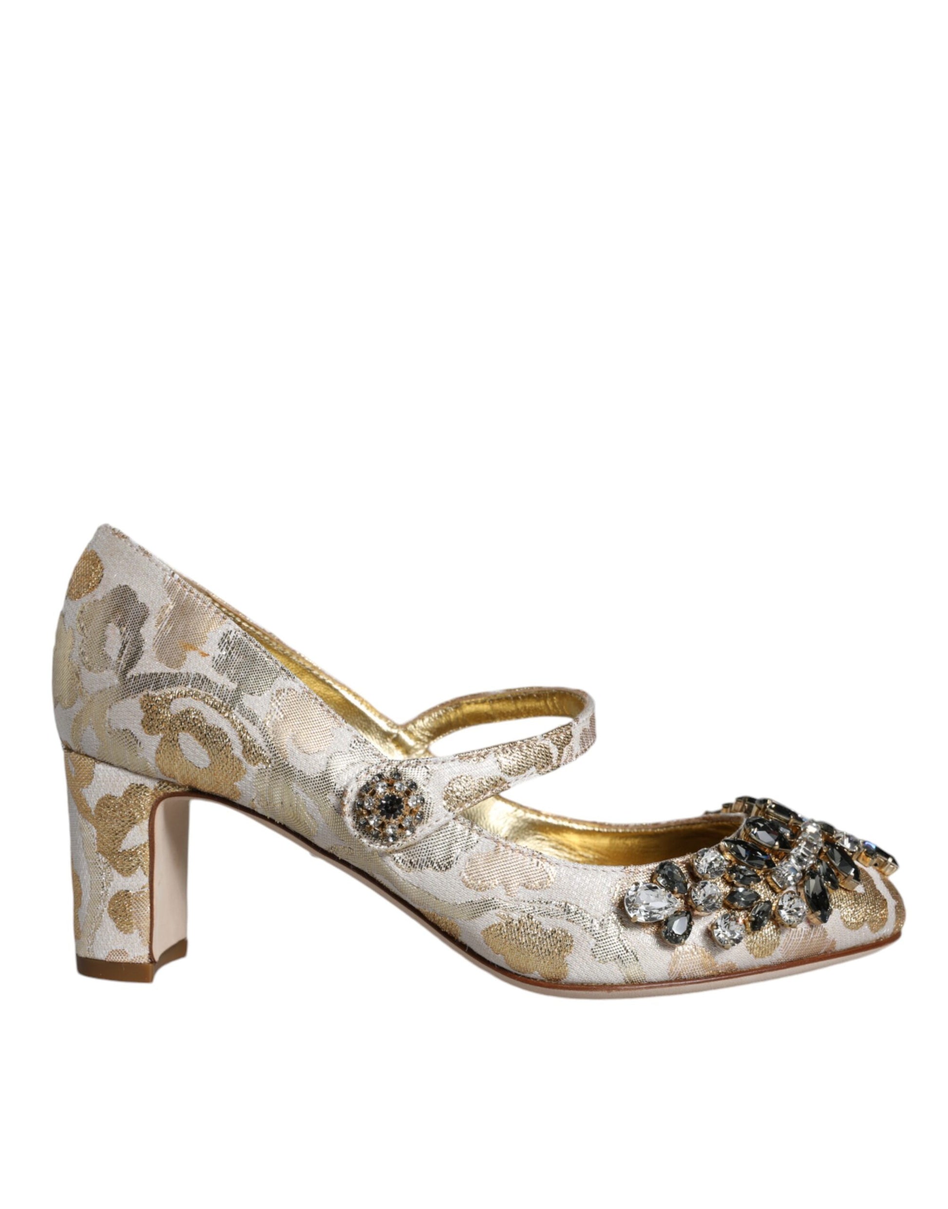 Gold Jacquard Crystal Mary Janes Pumps Shoes