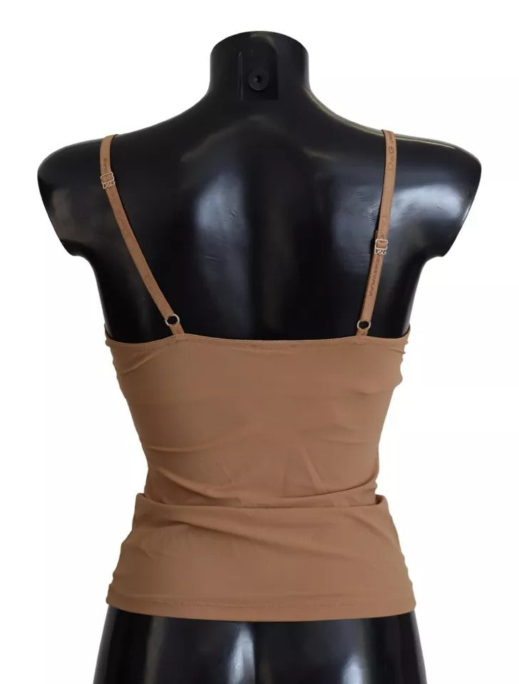 Brown Nylon Stretch Sleeveless Top Underwear