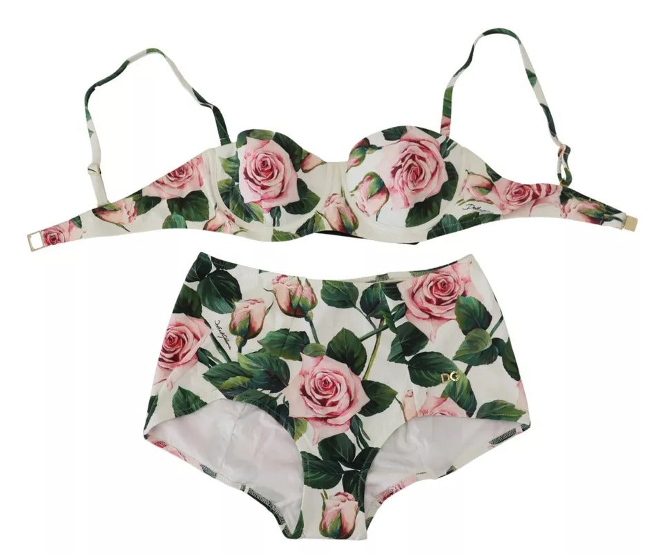 White Floral 2 Pc Bikini Top Bottom Beachwear Swimwear