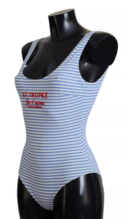 White Blue Stripes One Piece Beachwear Swimwear