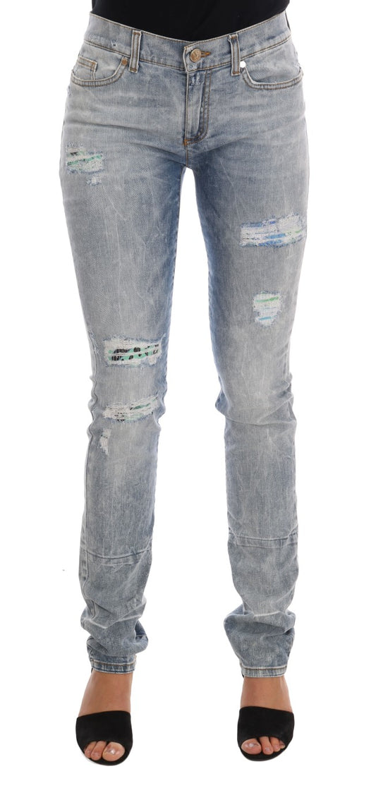 Chic Light Blue Torn Slim Fit Jeans