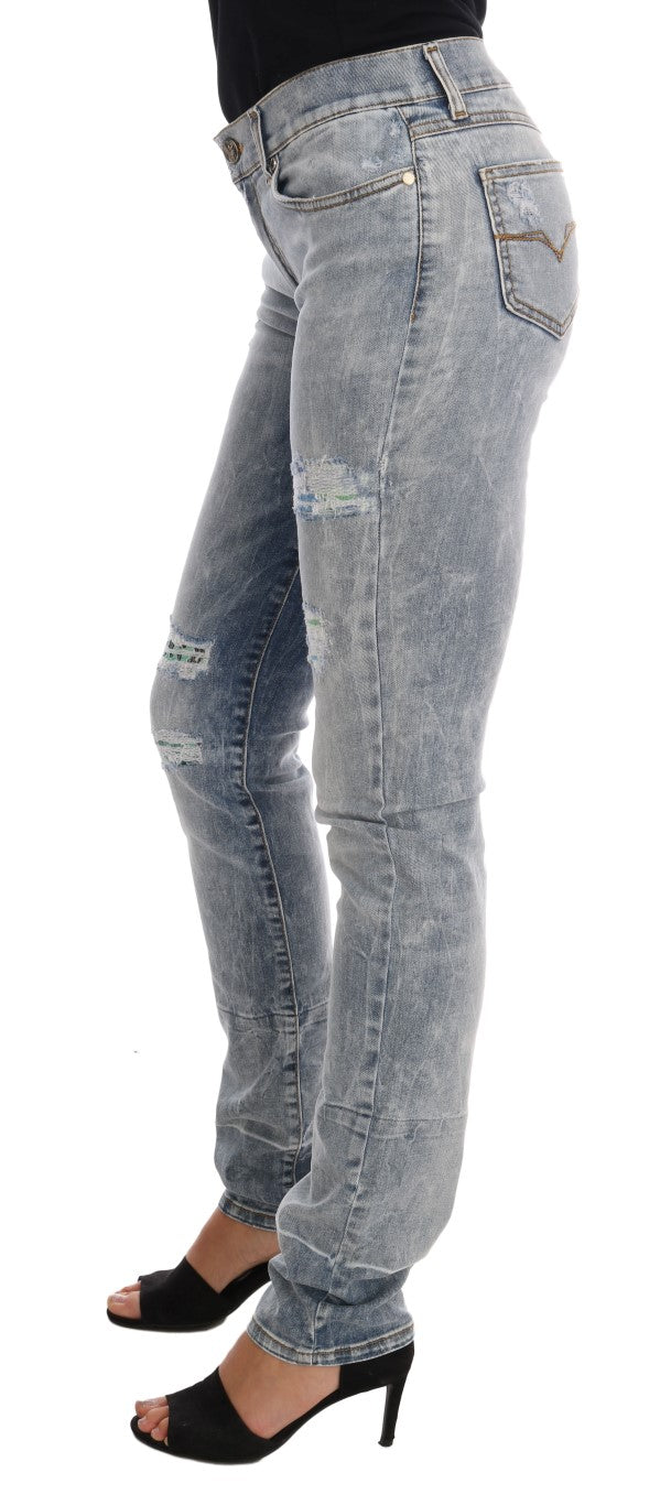 Chique lichtblauwe gescheurde slim-fit jeans