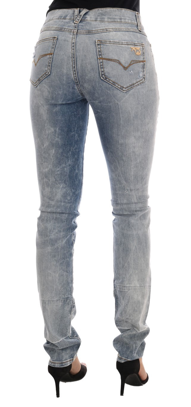 Chique lichtblauwe gescheurde slim-fit jeans