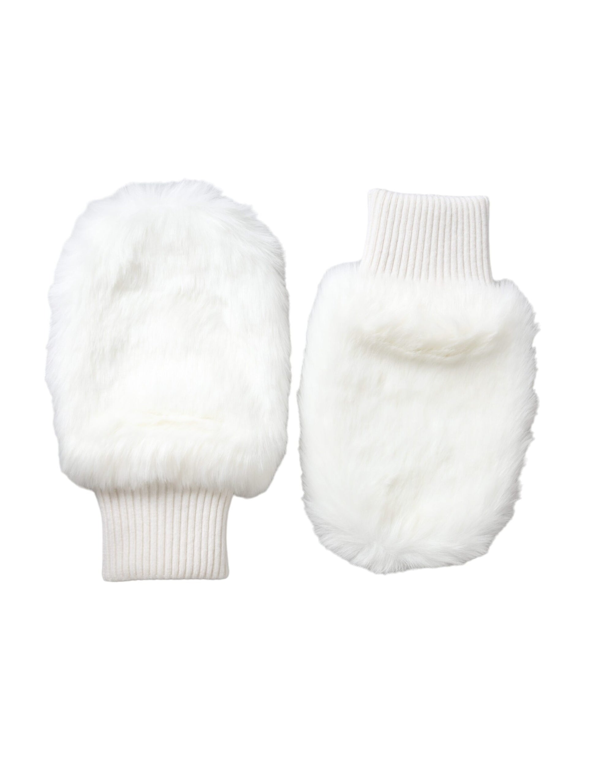 White Acrylic Knitted Fur Wrist Mitten Gloves