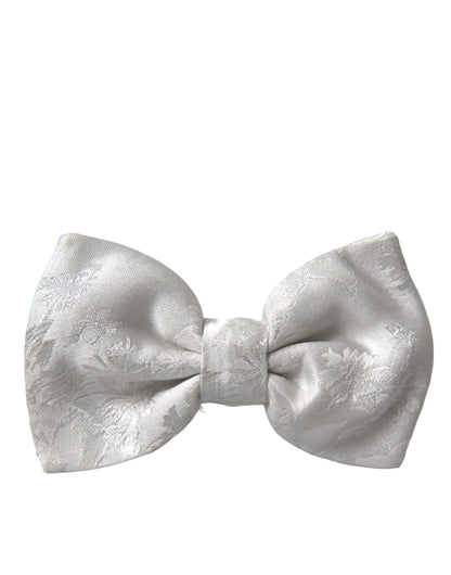 White Floral Silk Adjustable Men Neck Bow Tie