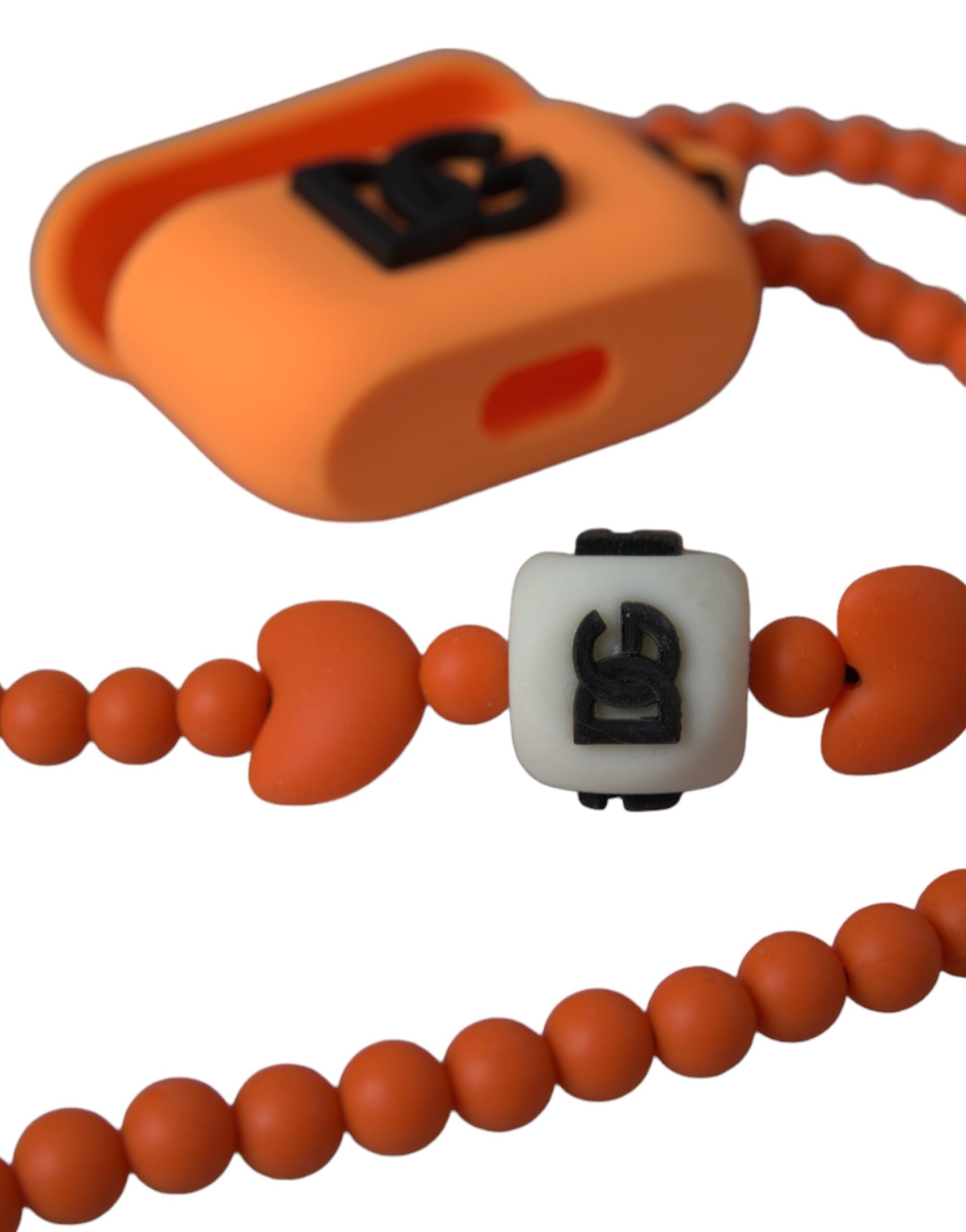 Orange Silicone Rubber Logo Beaded Strap Airpods Case