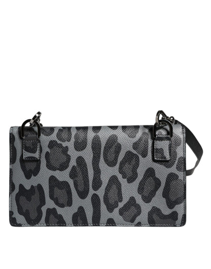 Black Gray Leopard Leather Bifold Card Slot Crossbody Bag