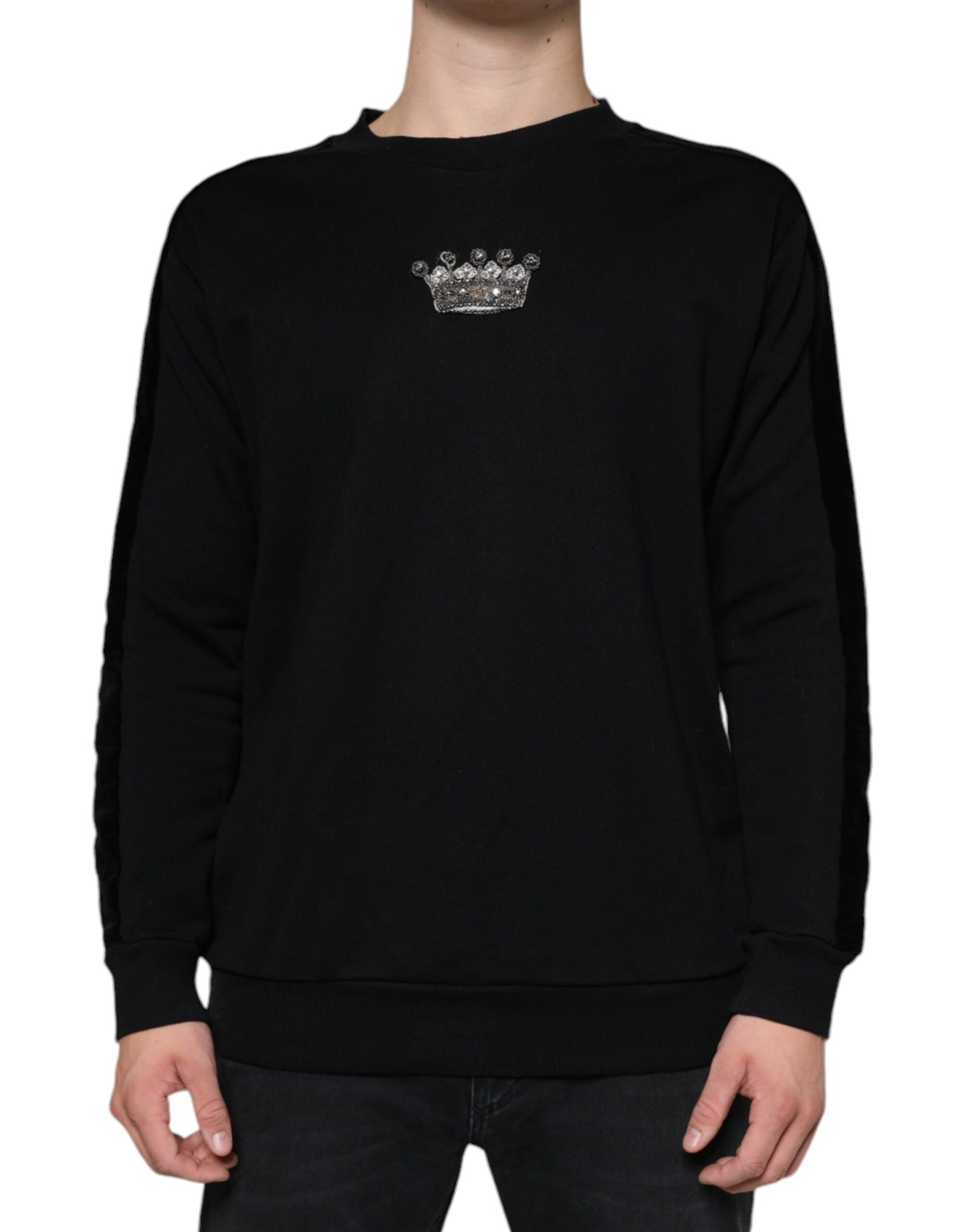 Black Cotton Crown Pullover Sweatshirt Sweater