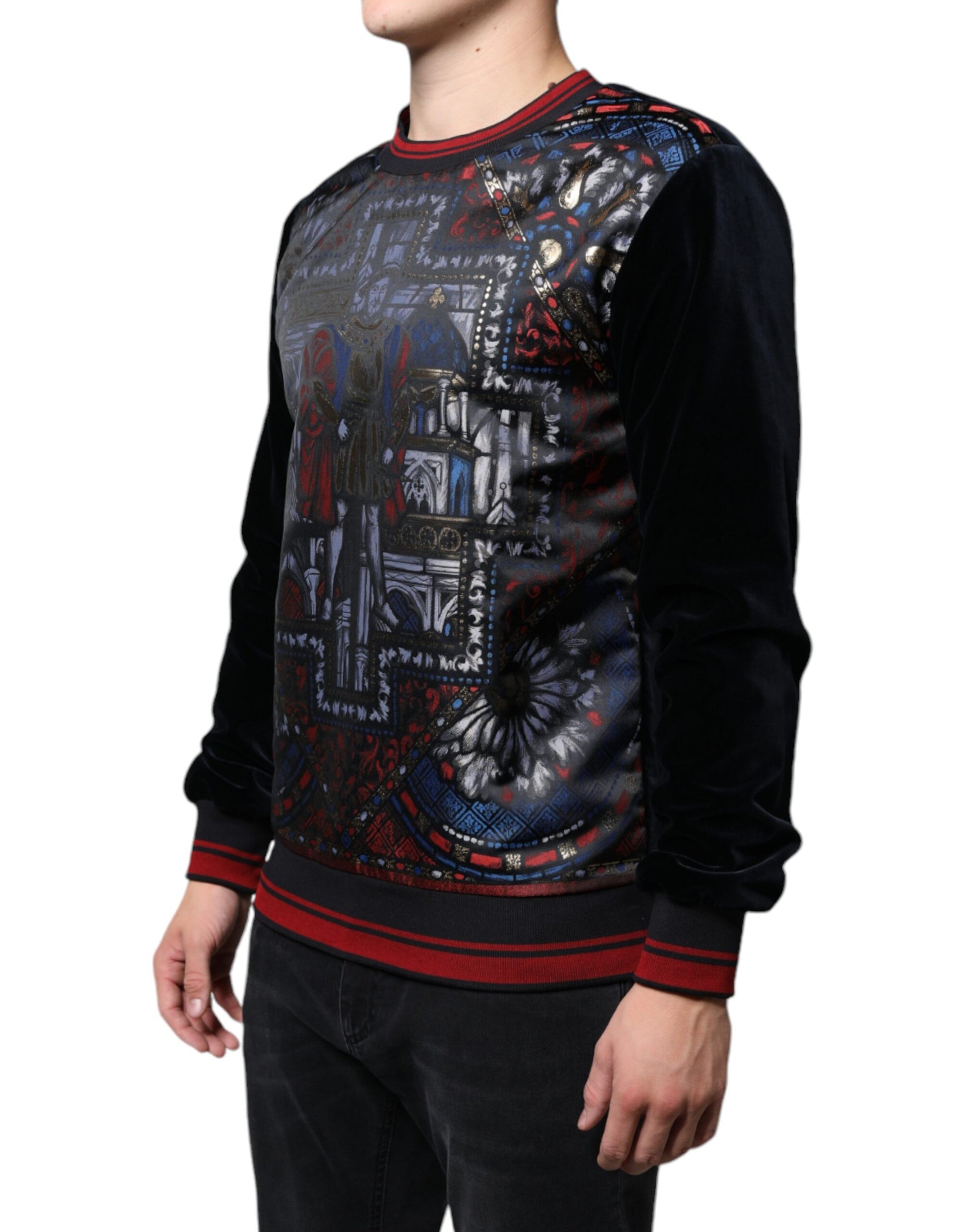 Multicolor Jacquard Crew Neck Sweatshirt Sweater