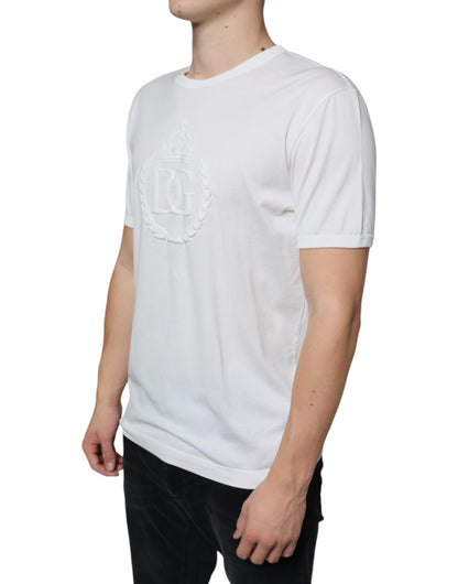 White Logo Embossed Cotton Crewneck T-shirt