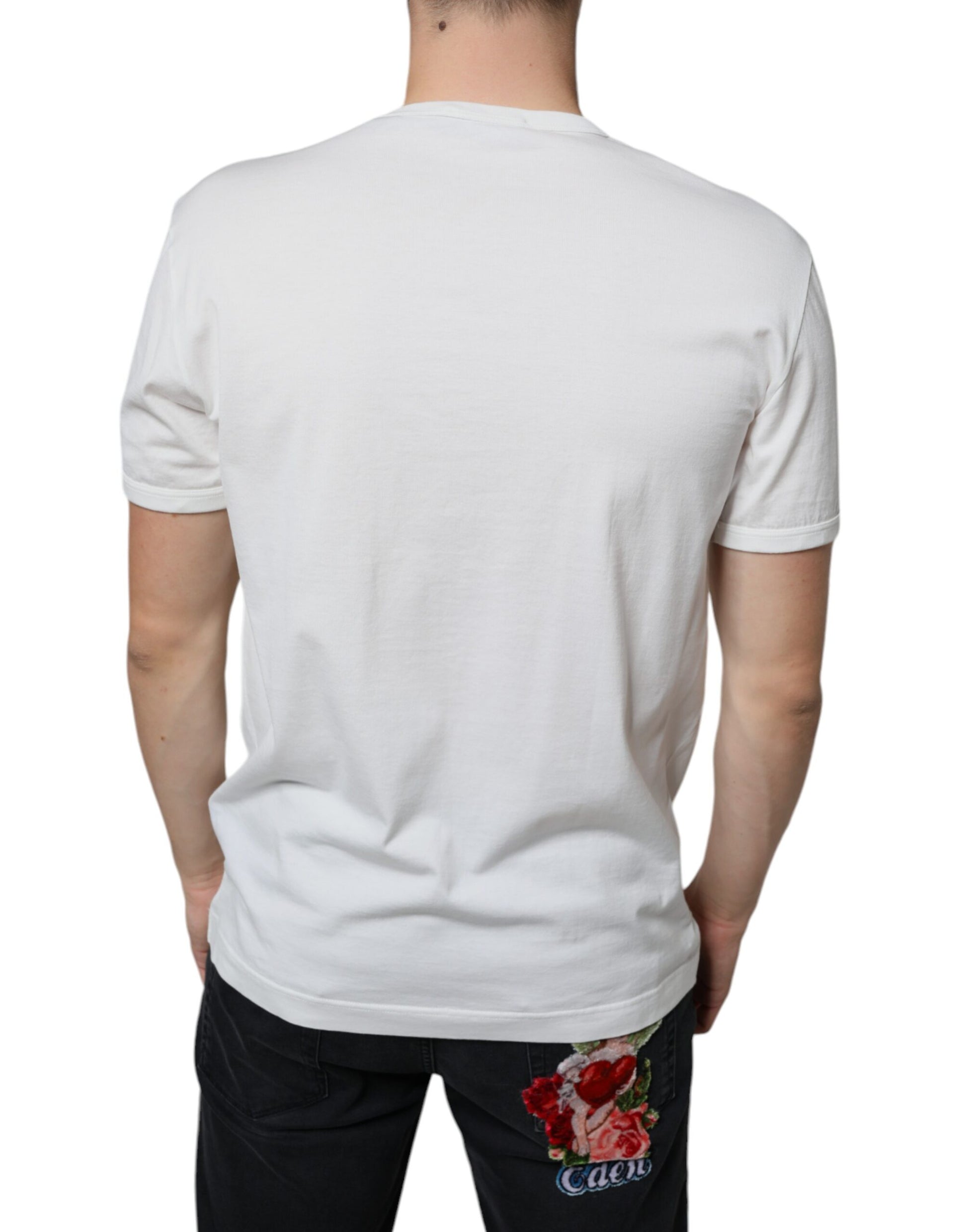 White Logo Embossed Cotton Crewneck T-shirt