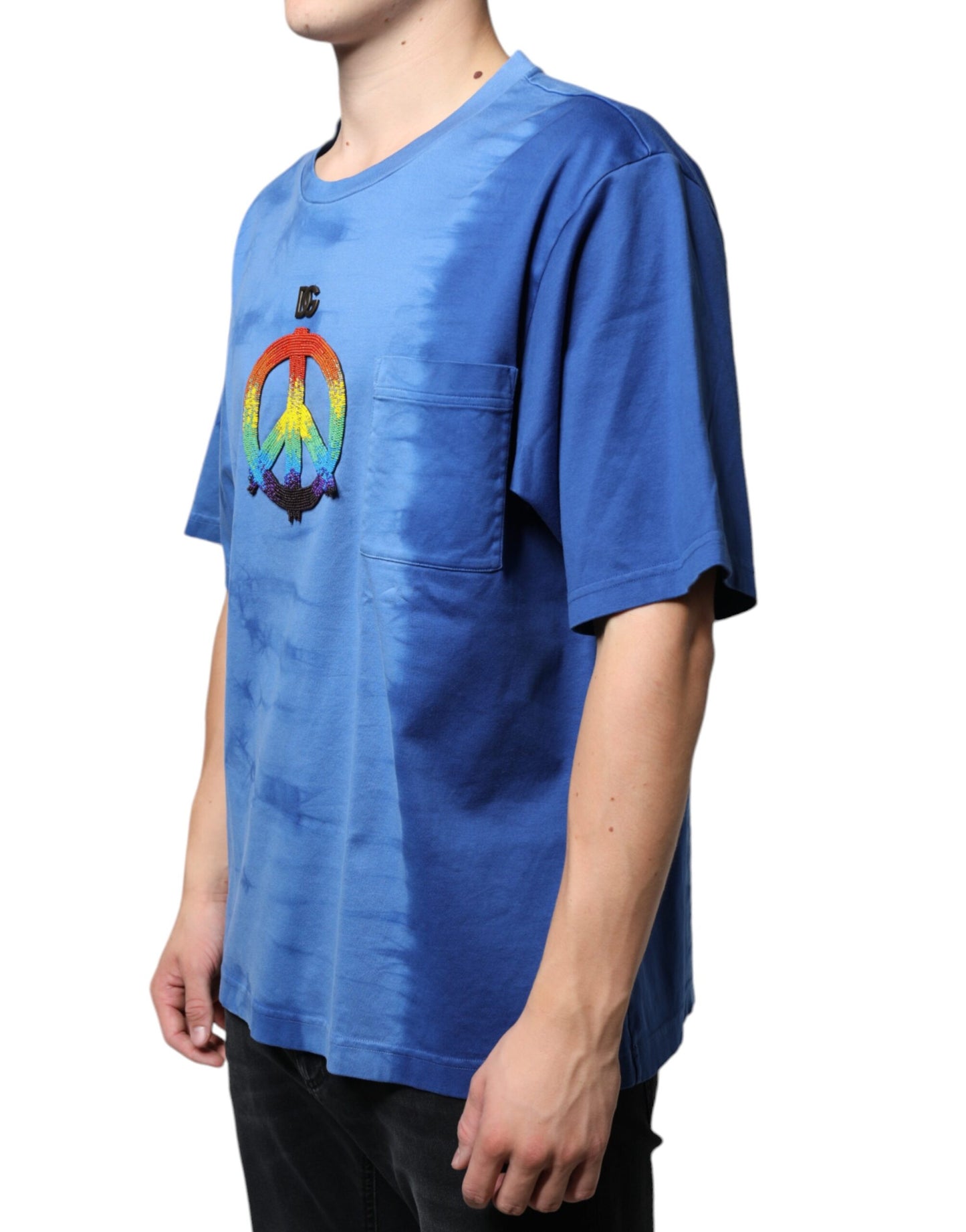 Blue Tie-Dye Peace Sign Cotton T-shirt